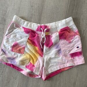 Champion Women's Pink and Yellow Tie-Dye Athletic Shorts